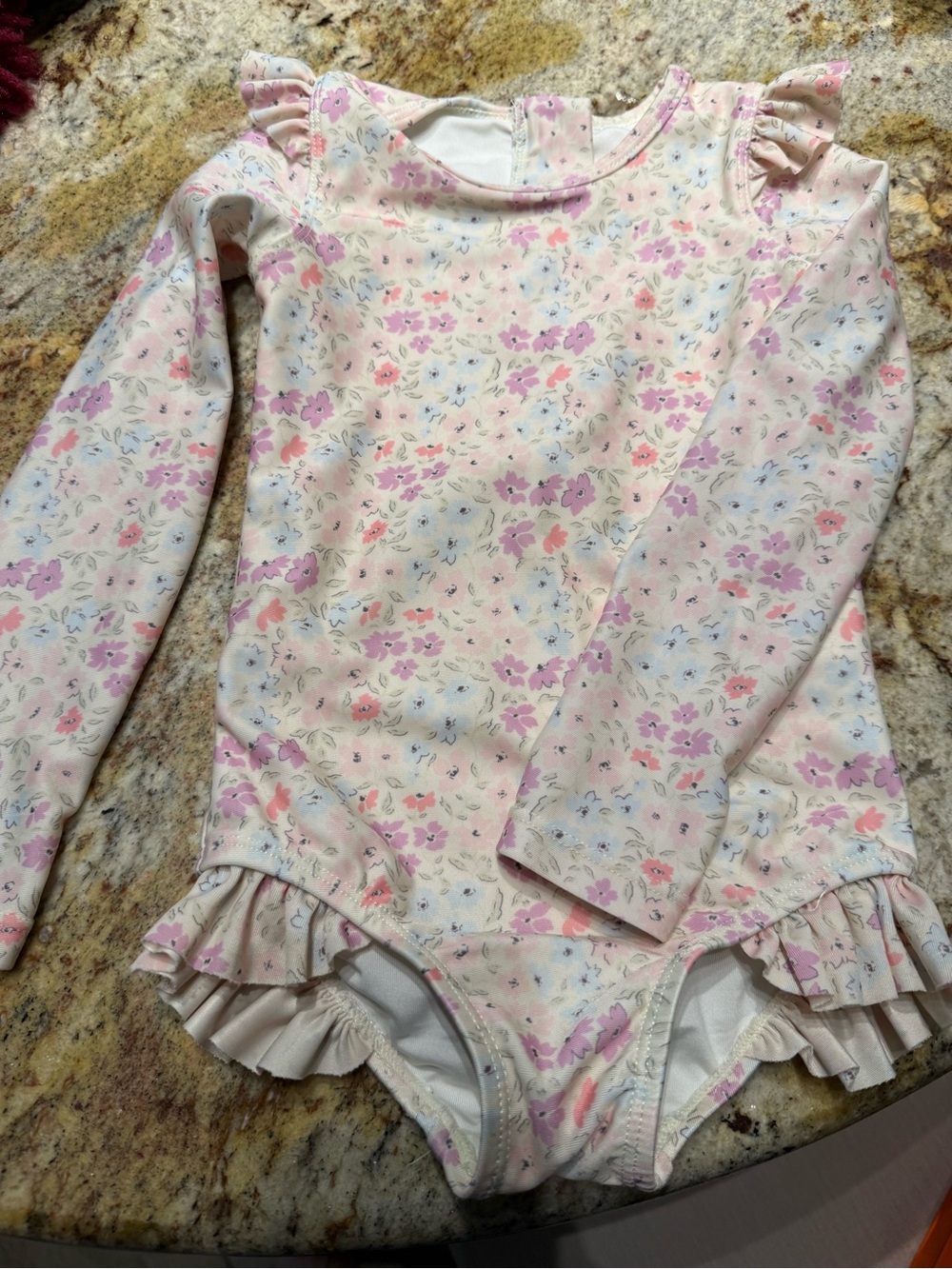 Jamie Kay size Girls Floral Ruffle Long-Sleeve One-Piece Swimsuit - Pink Floral
